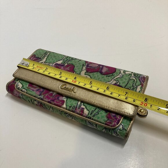 Vintage Coach Rare Ashley Floral Iris Tri-Fold Wallet Canvas and Leather Gold - Picture 2 of 12